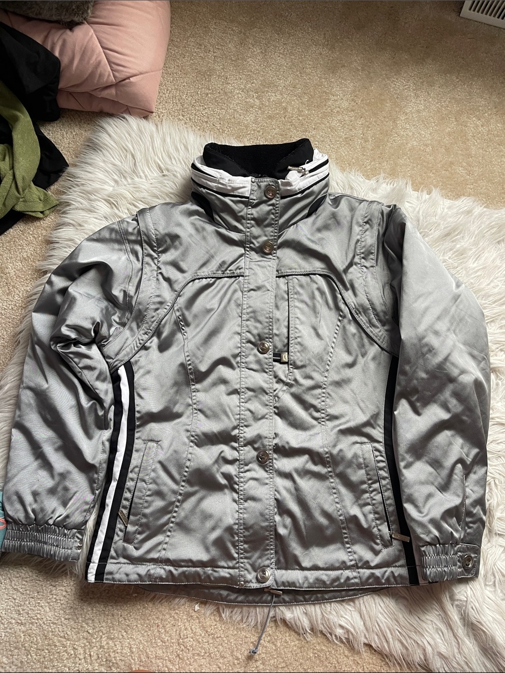 Marker Silver Ski Jacket with Black & White Trim